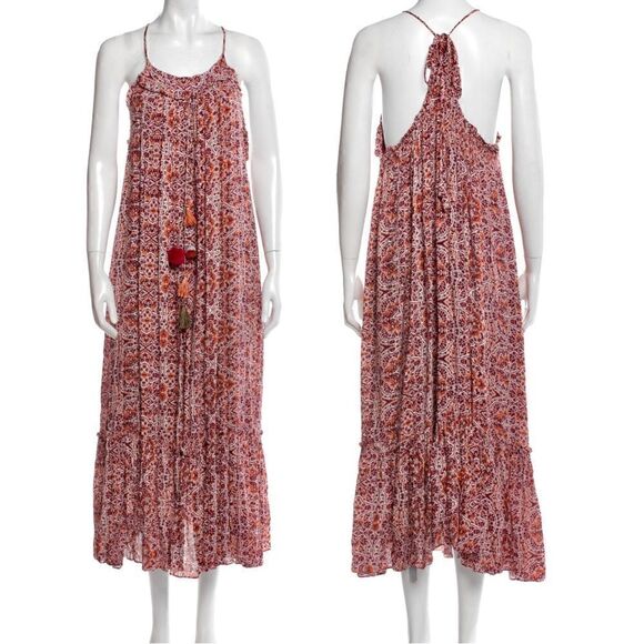Misa Thale Marseille Print Pom Pom Tassel Floral Paisley Ruffle Maxi Dress Sz S - Picture 3 of 8